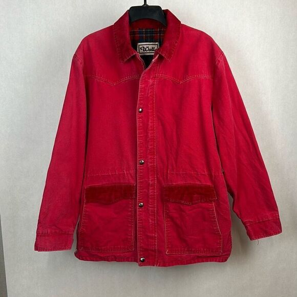 Vtg Walls Red Barn Coat Canvas Corduroy Snap Buttons Flannel Lined Sz L *READ* - Picture 1 of 11